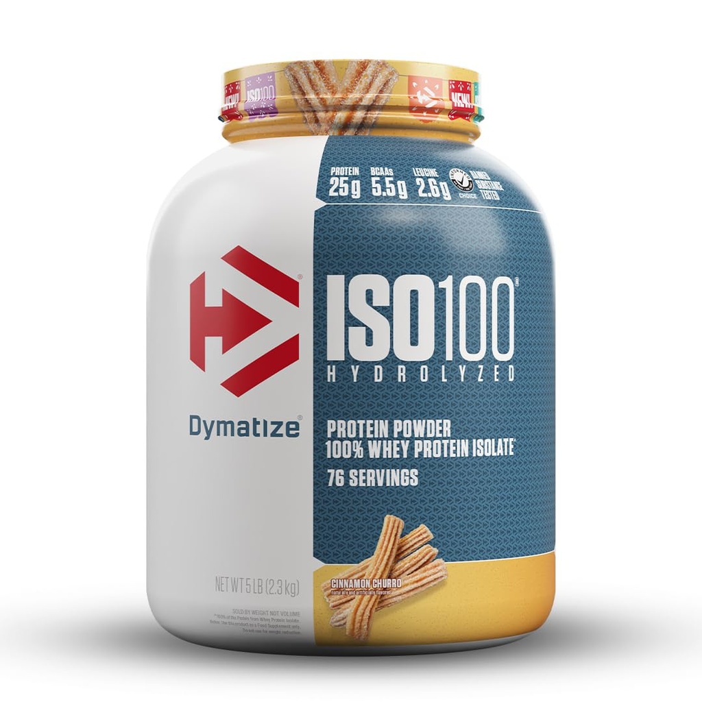 Dymatize Nutrition ISO100 Hydrolyzed Whey Protein Isolate | Fast-Digesting | Muscle Recovery Formula with Amino Acids | Low Sugar & Fat | Cinnamon Churro | 5 Lbs