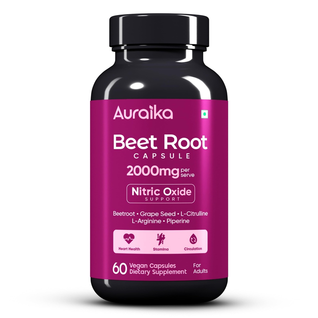 Beet Root Capsules 2000mg | 6-in-1 Nitric Oxide Support with Beetroot, L-Arginine, L-Citrulline & Grape Seed | Supports Circulation, Heart & Muscle Health, Energy, Stamina & Endurance | 60 Vegan Capsules
