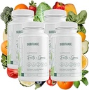SUBSTANCE. 4-pck Nature's Sustenance Daily Greens, Daily Fruit and Veggies Supplement - Enhance Energy, Mental Clarity - Fruits and Vegetables Supplements - US Made, Vegan-Friendly - 120 Servings.