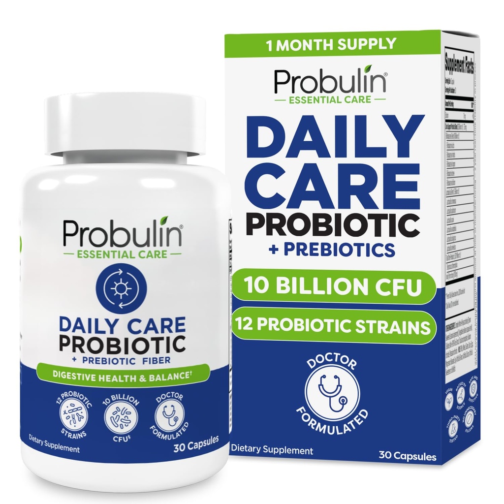 Probulin Daily Care Probiotic Supplement, Digestief, Gut, en Immune Health Support Capsules voor mannen en vrouwen, 10 miljard CFU, Vegan, 30 Telfles