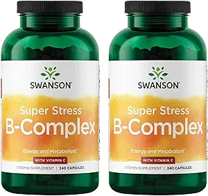 Swanson Super Stress B-Complex - Vitamin Supplement for Relaxation & Healthy Metabolism - Formula for Healthy Energy Levels - (240 Capsules) (2 Pack)