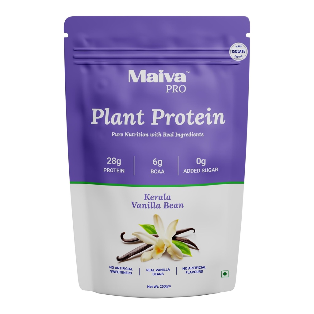 Maiva Pro Plant Protein Powder - 250g - Kerala Vanilla Bean (Vanilla) | 28g Protein, Pea Protein Isolate | No Artificial Sweeteners | Easy to Digest, Light on Stomach | No Bloating | Vegan, Lactose Free