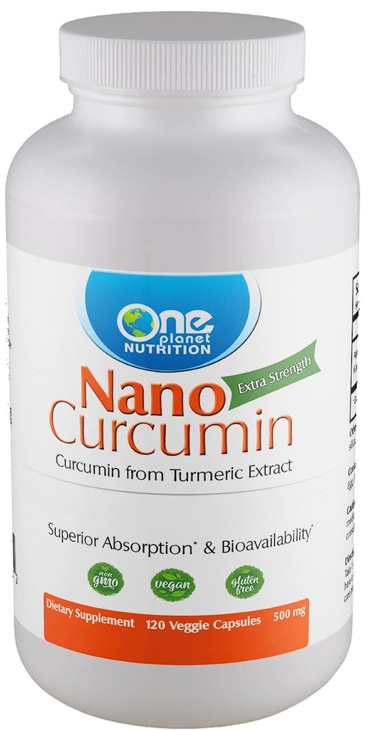 One Planet Nutrition Nano Curcumin 500 mg Veggie Capsules (120 porties), Nano voor hoge absorptie, Ondersteunt Immune Health, Non-GMO, Vegan, Glutenvrije