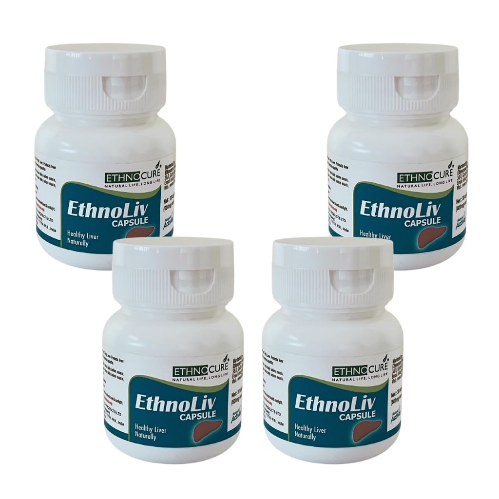 EthnoLiv – Ayurvedic Liver Detox & Metabolism Support Capsules | Fatty Liver Support, Detox & Cleanse | Improves Health, Digestion & Metabolism | Herbal Supplement with Ayurvedic Herbs | 120 Capsules, Pack of 4