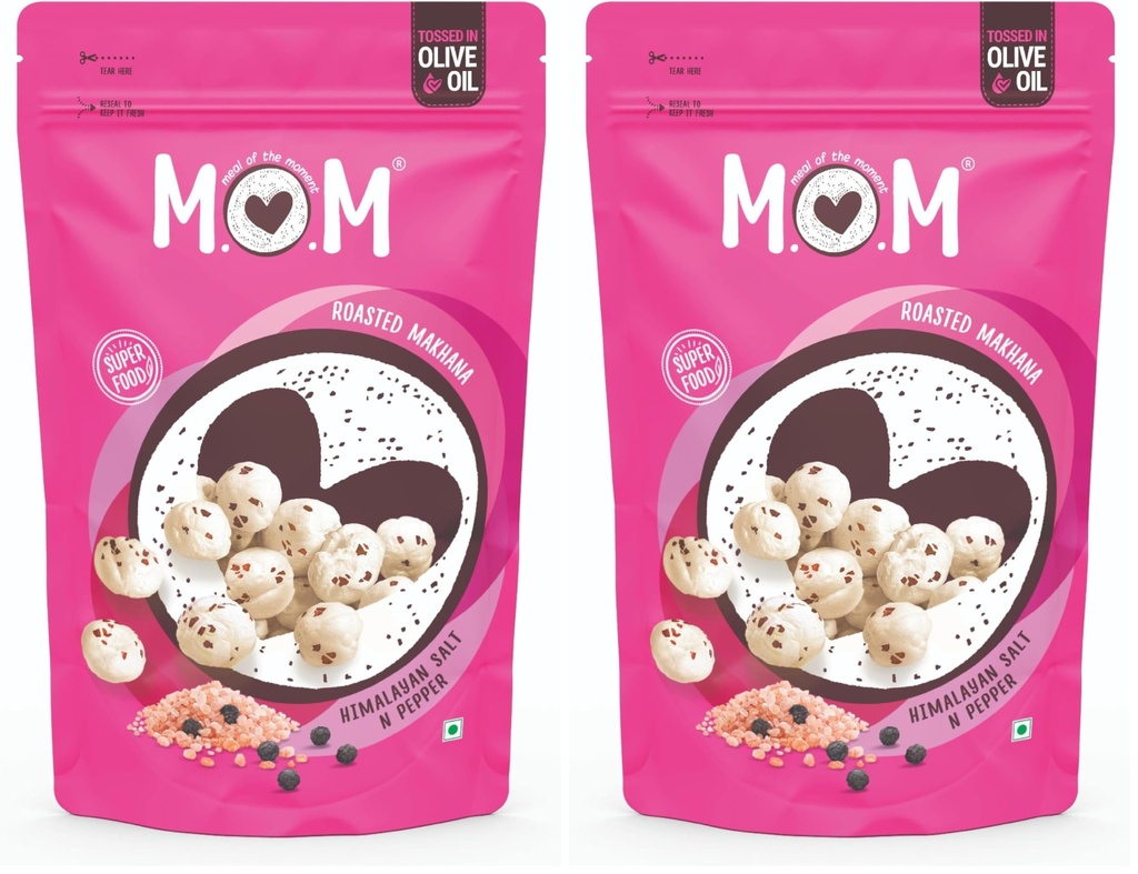 MOM - Meal of the Moment, Roasted Himalayan Salt N Pepper Makhana, 52/ 56g | Gluten Free | Anti Oxidants | MSG Free | Zero Trans Fat | No added Preservatives and No Artificial Flavours (Pack of 2)