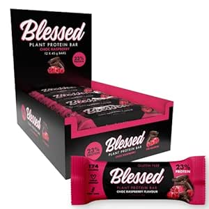 Gezegende Vegan Protein Bars - Plant Based Protein Bars Lage Calorie Hoog Proteïne Maaltijd Vervanging Bar - Zuivelvrij, Nutrische Vegan Snacks - 12 Pack Chocolate Raspberry