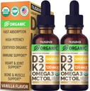(2 verpakkingen) Biologische vitamine D3 K2 druppels met MCT olie Omega 3, 5000 IE - Maximale sterkte Vitamine D vloeistof, geen fillers, niet-GMO vloeibare D3 voor snellere absorptie en Immune ondersteuning (Vanilla, 1 Fl OZ x 2)