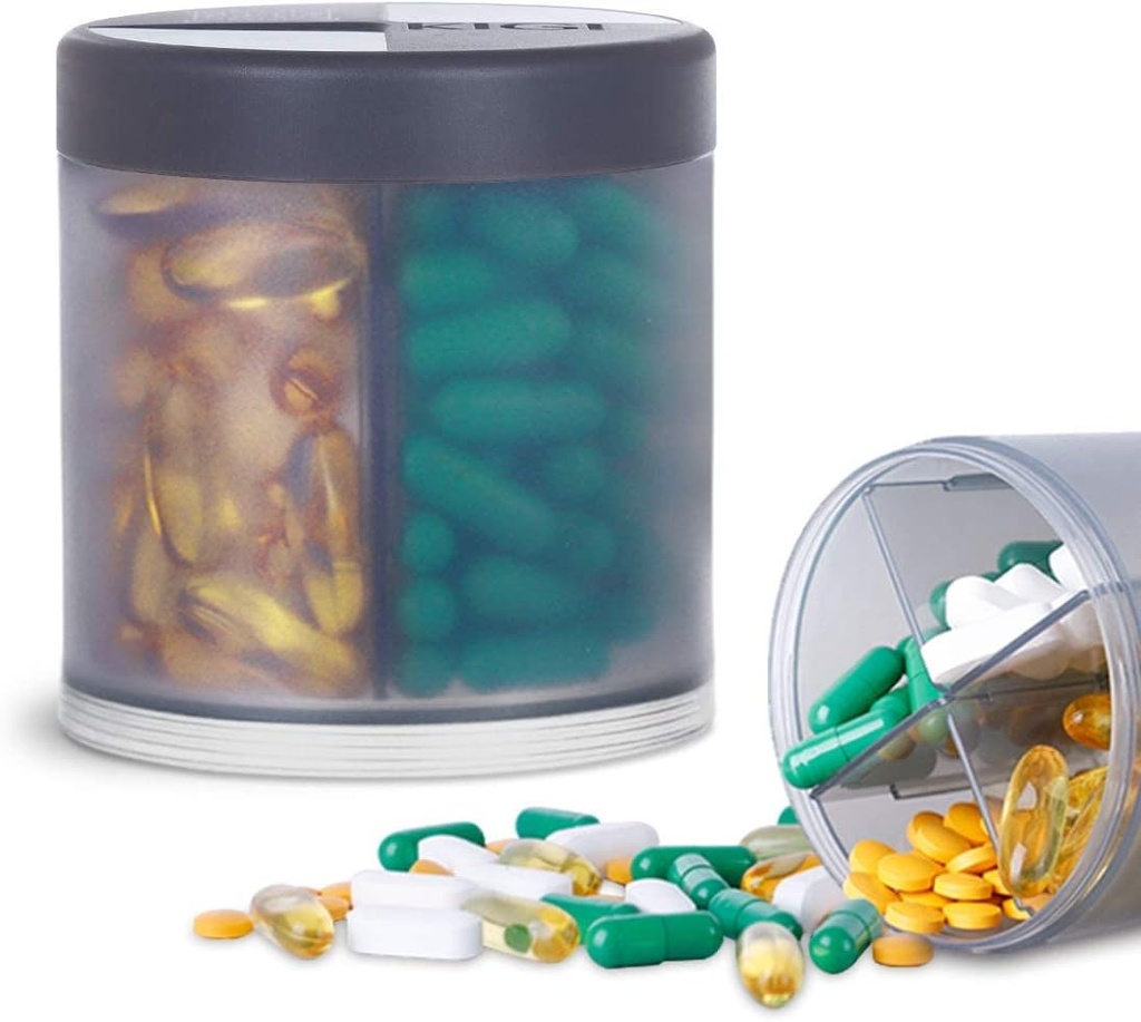 Extra grote Supplement Organisator met 4 Compartiments Gemakkelijk Open Pill Dispenser Maandelijkse Geneeskunde Vitaminen Organisators Opslag Pillenflessen,Grijs