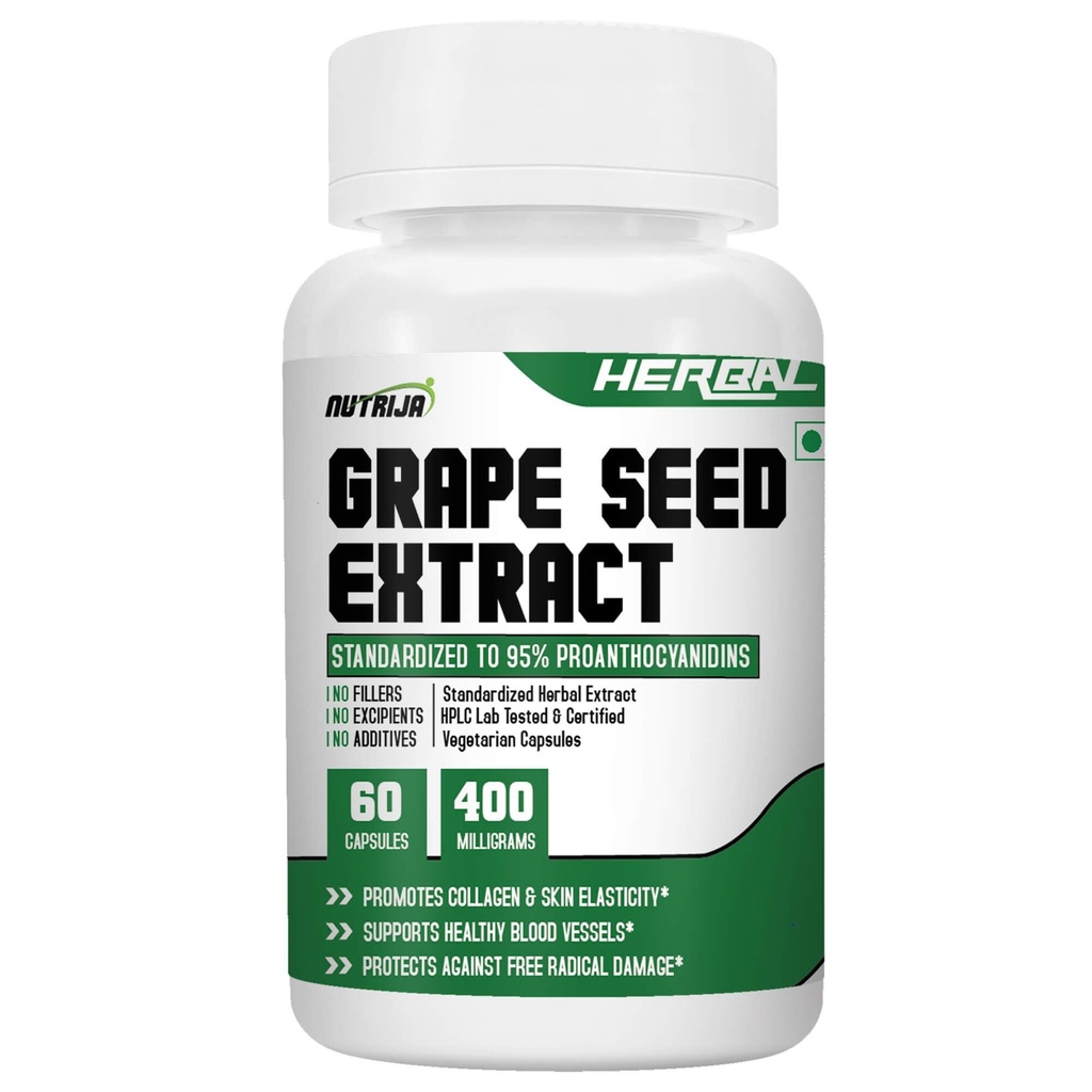NutriJa Grape Seed Extract 400mg Capsules | Standardized to 95% Proanthocyanidins | 60 Veggie Capsules | Antioxidant Support Supplement for Skin, Collagen & Daily Wellness