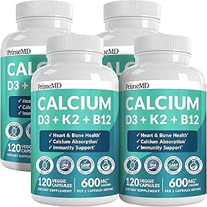 4-in-1 Calciumsupplementen voor vrouwen en mannen - Calcium met vitamine D3 K2 5000 IE Supplement, 601mg per portie voor hart, botten en lichaamsverdediging - Glutenvrij, Veganistisch-Vriendschappelijk (480 ct)