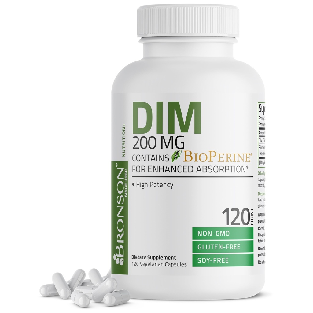 Bronson DIM Supplement 200 MG Diindolymethaan met BioPerine voor verbeterde absorptie, Estrogeen Metabolisme & Onderhoudt Balanced Hormone Niveaus, 120 Vegetarische Capsules