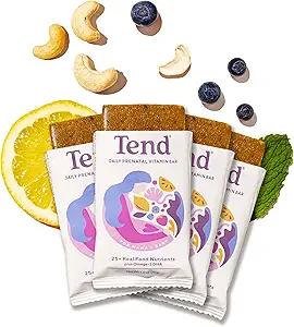 Tend Daily Best Prenatale Vitamine Bar, Gemaakt met biologische ingrediënten voor zwangere en postpartum moeders, Inclusief DHA, Vitamine D, B, Choline, Folaat - Citroen Berry (4ct)