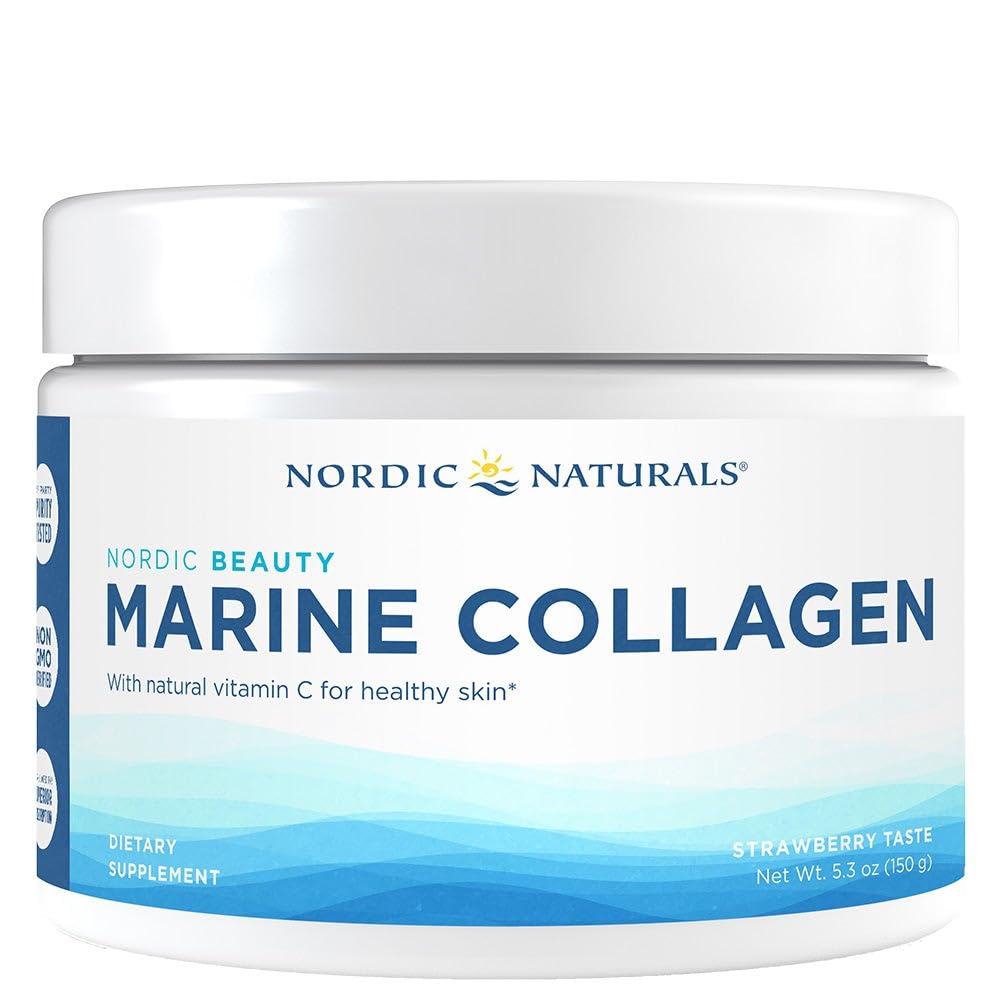 Nordic Naturals Nordic Beauty Marine Collageen Powder, Strawberry - 5,29 Ounces - Collageen Powder Supplement voor gezonde huid, gewrichten, en botten, vitamine C voor antioxidant ondersteuning - 30 porties