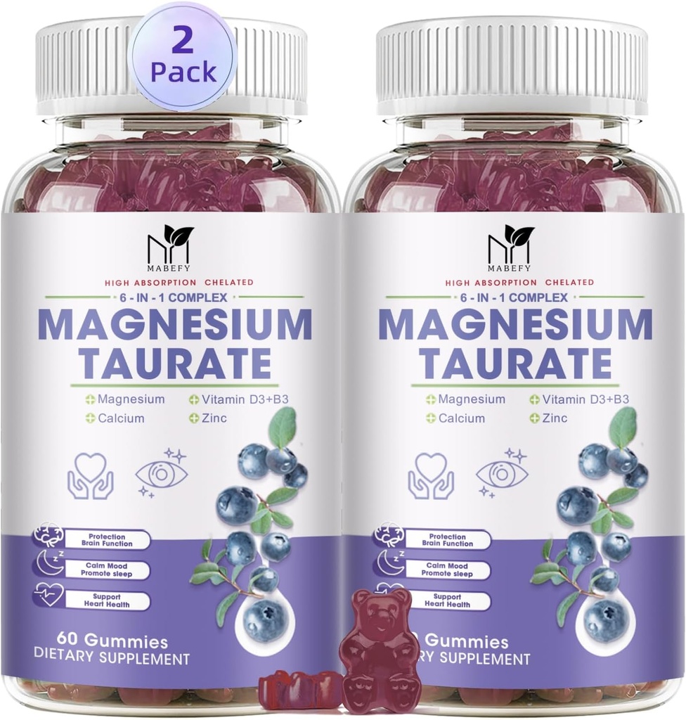 2 Pack Magnesium Supplement - Magnesium Taurate Magnesium Glycinate Gummies met Magnesium aspartaat, Malate, Kauwbare Magnesium Complex voor Slaap, Spier, en Heart Health Ondersteuning