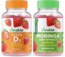 Levensvatbare vitamine D 5000 IE + Moringa Leaf, Gummies Bundle - Geweldig proeven, Vitaminesupplement, Glutenvrij, GGO-vrij, Kauwgom