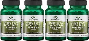 Swanson Grape Seed Green Tea & Pine Bark Complex Hart Cardiovasculaire Immuun Ondersteuning Gezondheid Antioxidant Gezonde Bloeddruk Ondersteuning Polyfenolen OPCS Herbal Supplement 60 Capsules (Caps) (4 Pack)