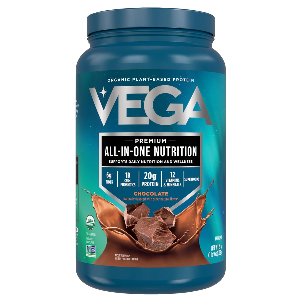 Vega Organic All-in-One Vegan Protein Powder, Chocolate - Superfood Ingrediënten, Vitaminen voor Immunity Support, Keto Friendly, Pea Protein for Women & Men, 25 Oz (Verpakking mei Vary)