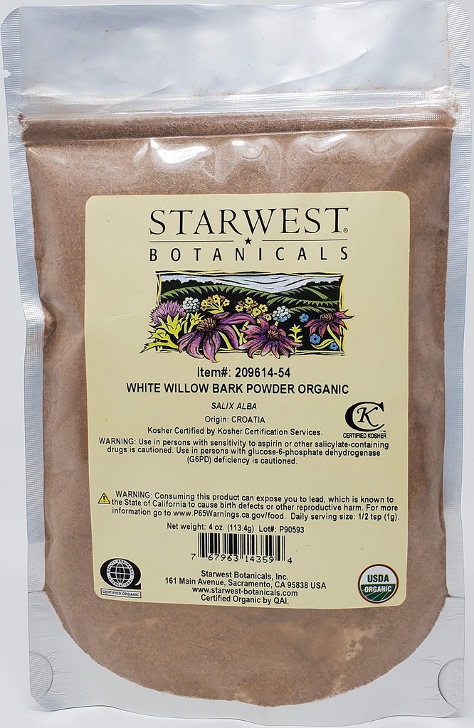 Starwest Botanicals Biologische Witte Wilgenschorspoeder, 4 Ounces