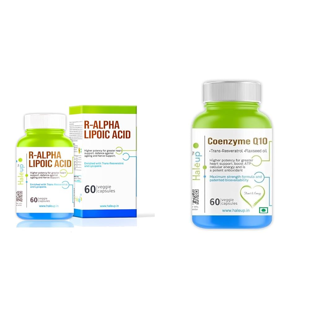 Haleup Alpha Lipoic Acid, 300 mg II Enriched with Lycopene & Resveratrol (60 capsules) || Healthy Liver || Heart || Blood Sugar & Potent Antioxidant|Haleup Coenzyme Q-10, 300 mg, Enriched with
