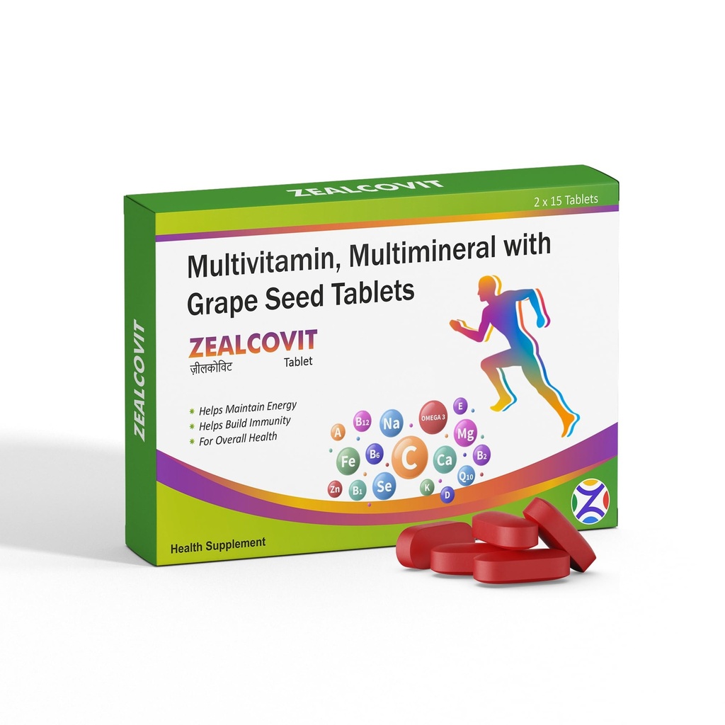 Zealcovit -Multivitamin and Multimineral with Grape Seed Tablets | With Essential Nutrients, Anti-oxidants For Building Immunity & Energy, Stamina, Muscle Growth For Men & Women | 30 Tablets