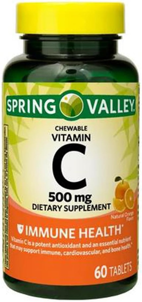 Vitamine C Immune Health Dieetsupplement Kauwtabletten, Oranje, 500 mg, 60 Tellen