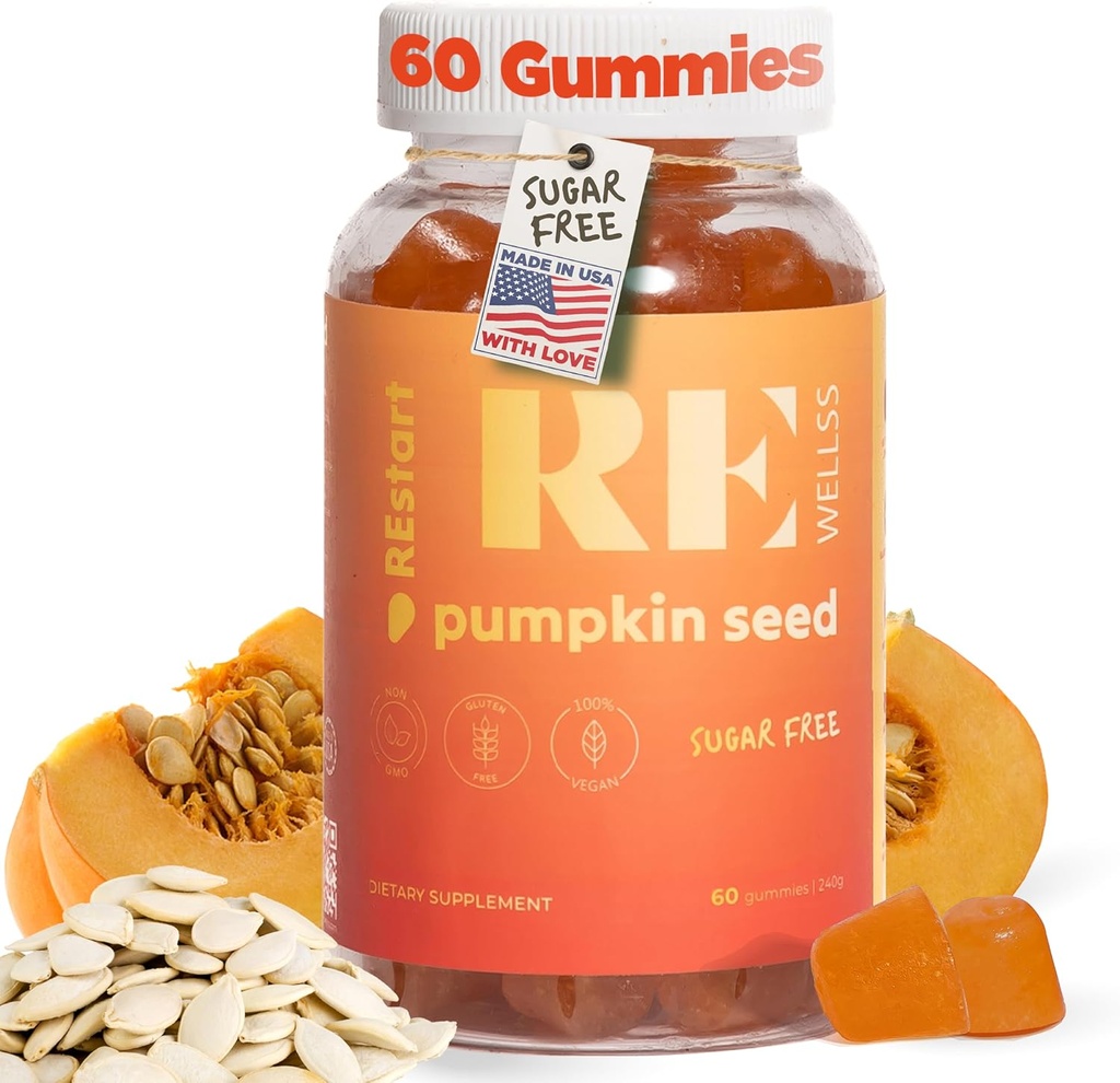 Pompoenzaad olie Gummies Ik suikervrije glutenvrij Niet GGO Biologische Dieetsupplementen I Haargroei, gloeiende huid prostaat gezondheid Urinaire traktatie ondersteuning I 240 Gram I Pack van 60