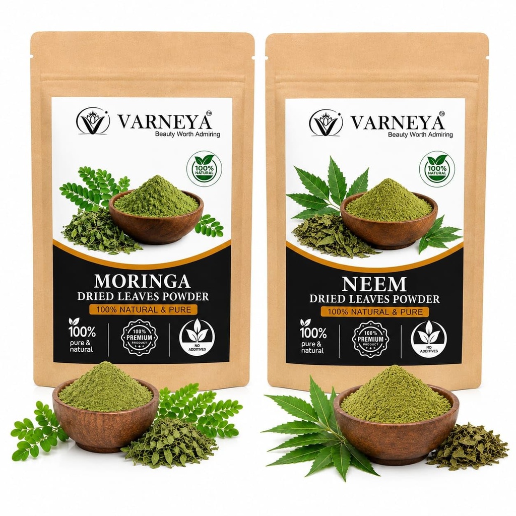 Pure Moringa & Neem Leaf Powder Combo | Raw Naturally Dried Herbal Powders | No Preservatives