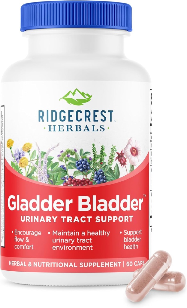 RidgeCrest Kruiden Gladder Bladder, Urine Tract Health Supplement. Bevat vitamine B6, Magnesium, Kalium met Cranberry en Hibiscus Extract. Helpt bij het ondersteunen van gezonde nieren (60 Veg Caps, 30 Server)