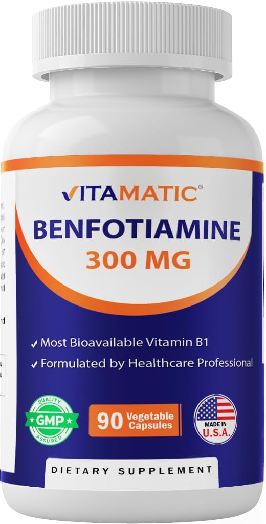 Vitamatic Benfotiamine 300 mg 90 Vegetarische capsules - ook wel vetoplosbare vitamine B1 genoemd (90 telling (verpakking 1)) (1 fles)