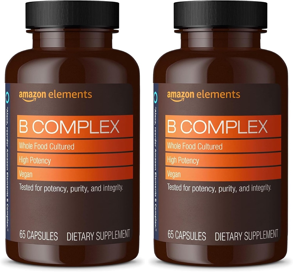 Elementen B complex, hoge potentie, 83% Whole Food Cultured, Ondersteunt Immune en Normale Energie Metabolisme, Vegan, 65 Capsules, 2 Maanden Levering (Verpakking mei Vary) (Pack of 2)