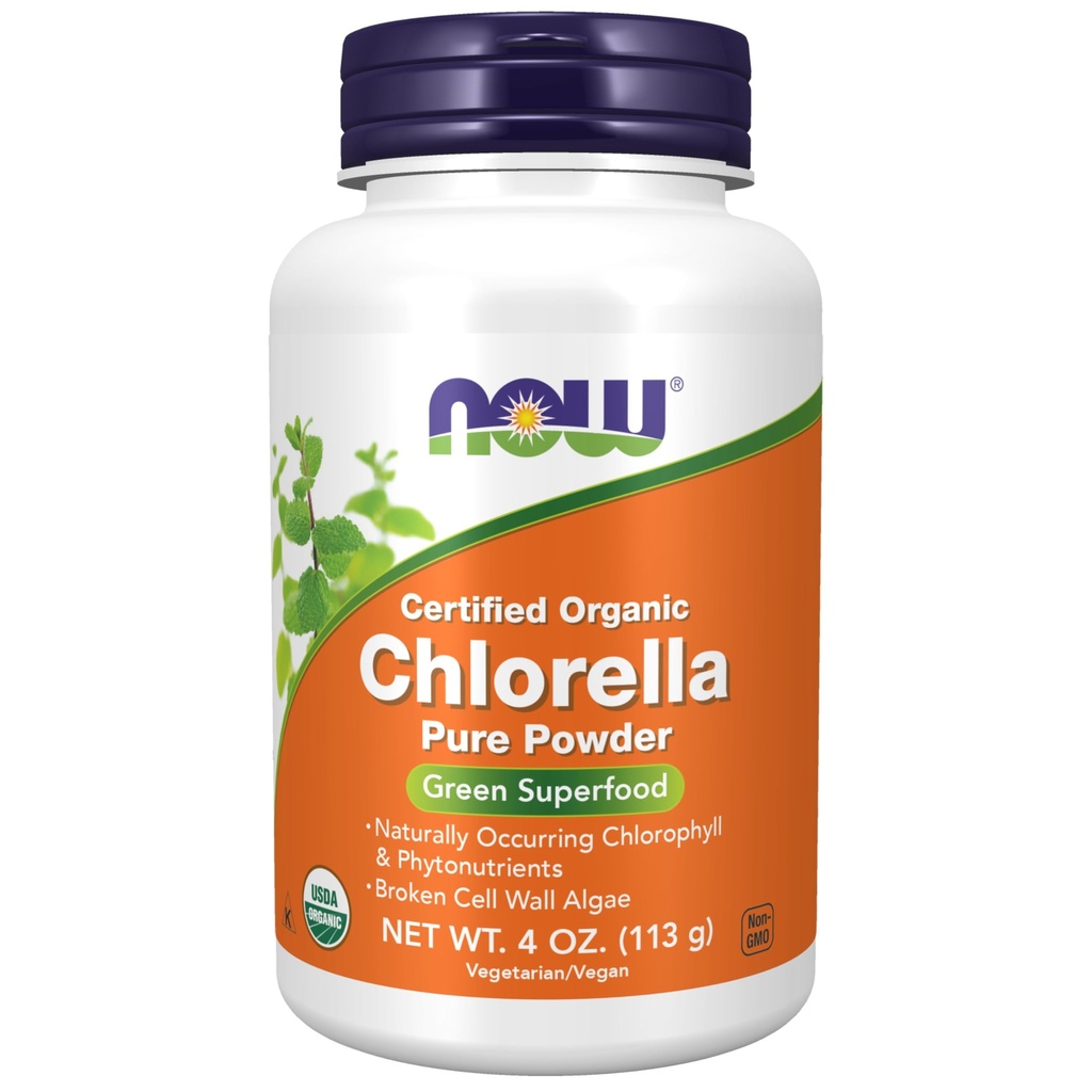 NOW Voedingsmiddelensupplementen, Organische Chlorella Poeder met natuurlijk voorkomende Chlorofyl, Beta-Caroteen, gemengde Carotenoïden, Vitamine C, ijzer en eiwit, 4-Ounce