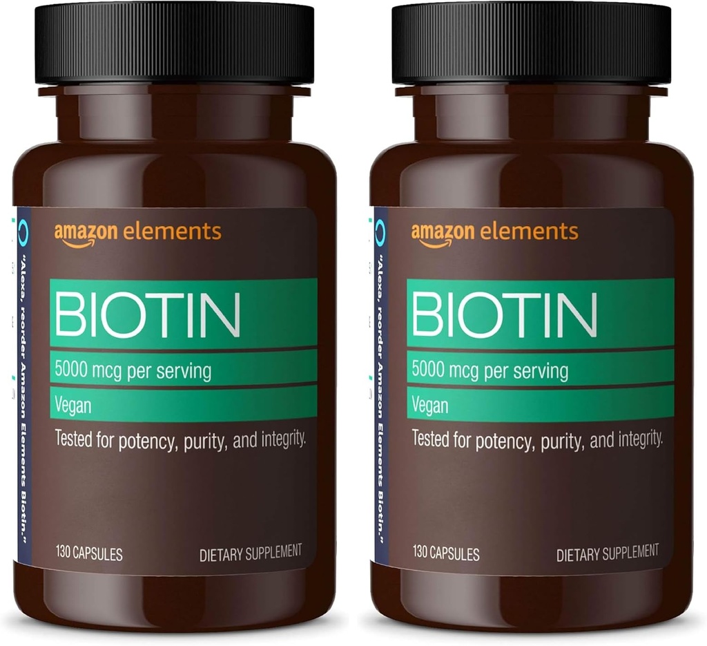 Elementen Vegan Biotin 5000 mcg - Haar, huid, nagels, 130 capsules (4 maanden levering) (Verpakking mei Vary) (verpakking van 2)