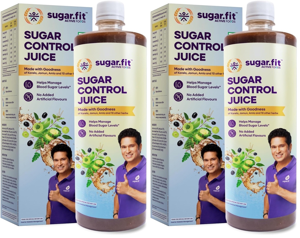 Sugar.fit Active Sugar Control Juice, 100% natural herbal juice with Karela, Jamun, Aloevera, Gurmar helps manage blood sugar, boost metabolism and support weight management, no added sugar - 1L (Pack of 2)