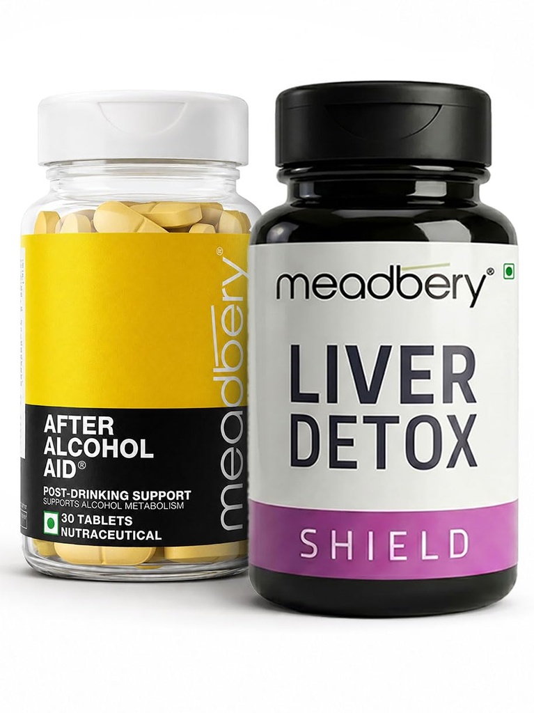 Meadbery After Alcohol Aid & Liver Detox Kit, Fatty Liver Support with Milk Thistle, NAC, DHM, Liver Shield & Liver Protector, & Gluten Free, 30+30 Tablets