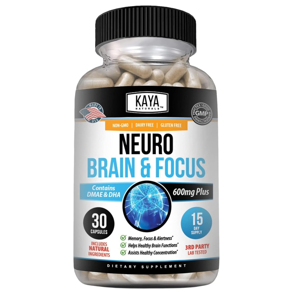 Kaya Naturals - Neuro Brain for Memory & Focus - Nootropic Energy Capsule - Nootropic Brain Support Supplement - Focus & Concentration & Learning Accuracy - Cognitive Function - 30 Count
