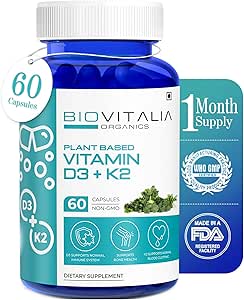 Biovitalia Plant Based Vitamin D3 + K2 60 Capsules for Men & Women 