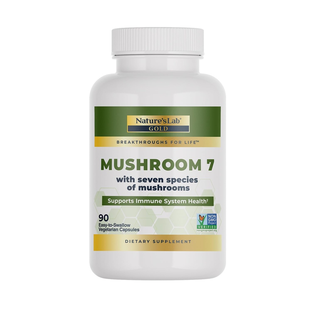 Nature's Lab Mushroom 7 Biologische Blend - Voordelen Het immuunsysteem, celfunctie en endurance - 90 capsules (45 porties)