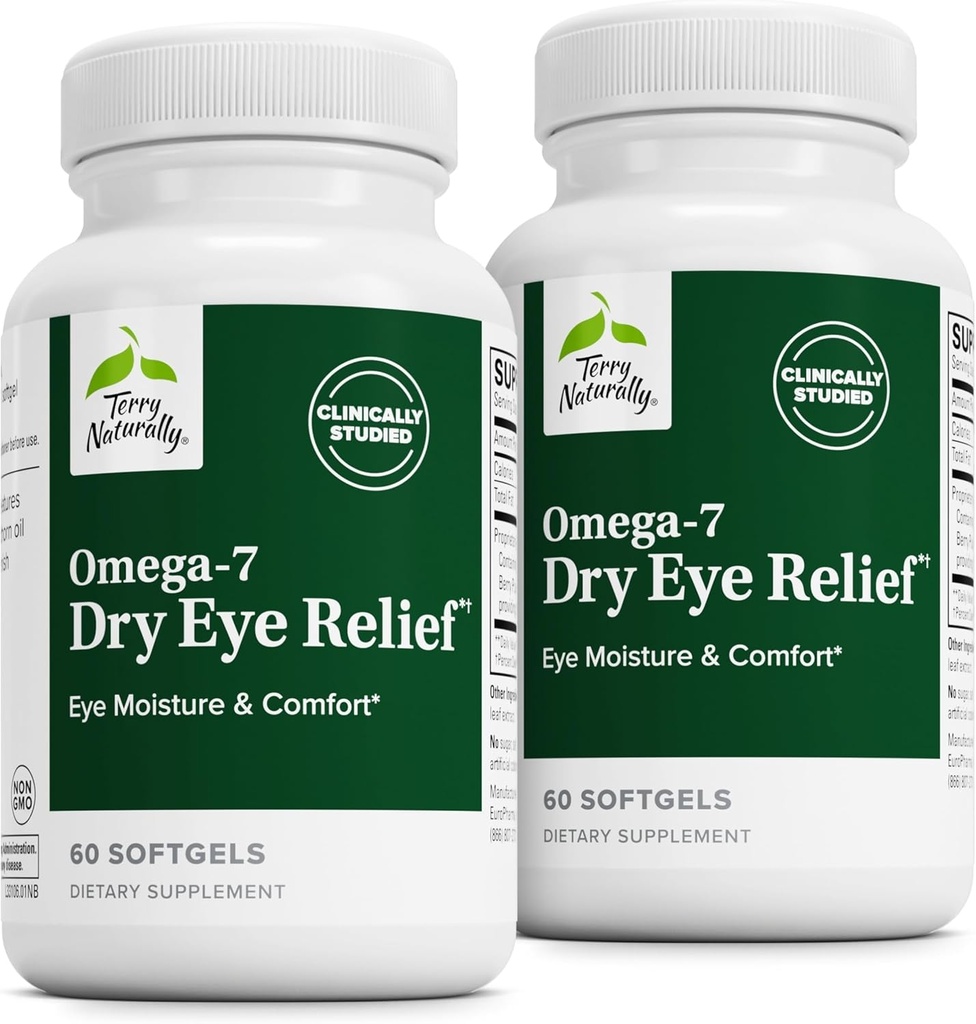 Terry natuurlijk Omega-7 droge oogverlichting - Eye Health Supplement met Buckthorn Seed Oil - Dieetsupplement om droge oogverlichting te helpen - 60 Softgels, 2 Pack