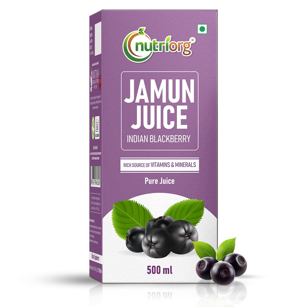 Nutriorg Jamun Juice | 500 ml | Pure Jamun Juice for Diabetes Care | Controls Blood Sugar Levels | Blood Purification | No Added Sugar, Preservatives, or Colors