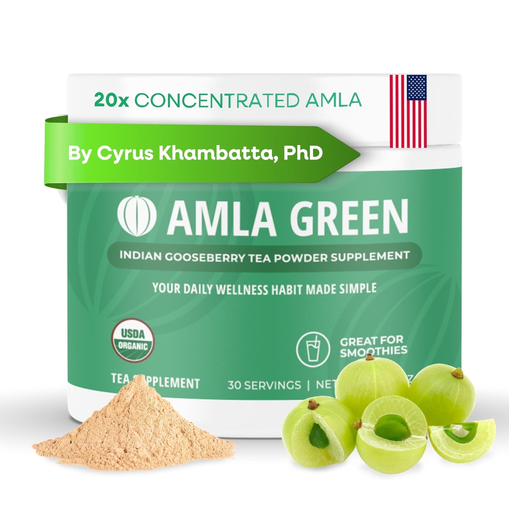 Amla Powder & Green Tea Superfood Supplement, 20x Ultra Geconcentreerde Amla, Antioxidant Ondersteuning, Gemaakt met Oolong Thee en Indiase kruisbessen, Biologische, Veganistisch, Klassieke smaak, 30 Serven