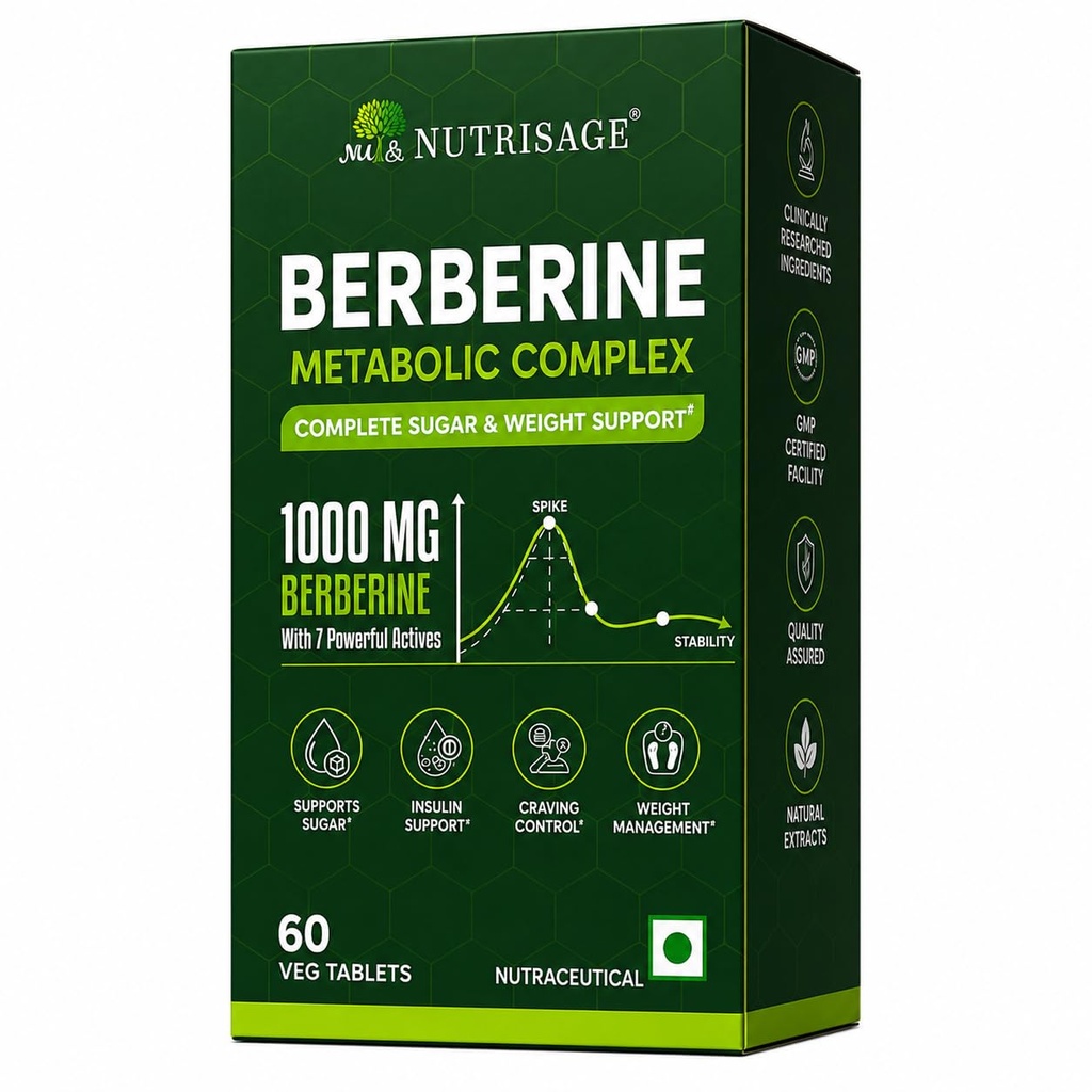 Berberine Metabolic Complex 1000mg | Advanced 8-Ingredient Metabolic Formula | With Chromium, Gymnema, Bitter Melon, Banaba & Ceylon Cinnamon | Supports Healthy Blood Sugar & Metabolism | 60 Veg Tablets