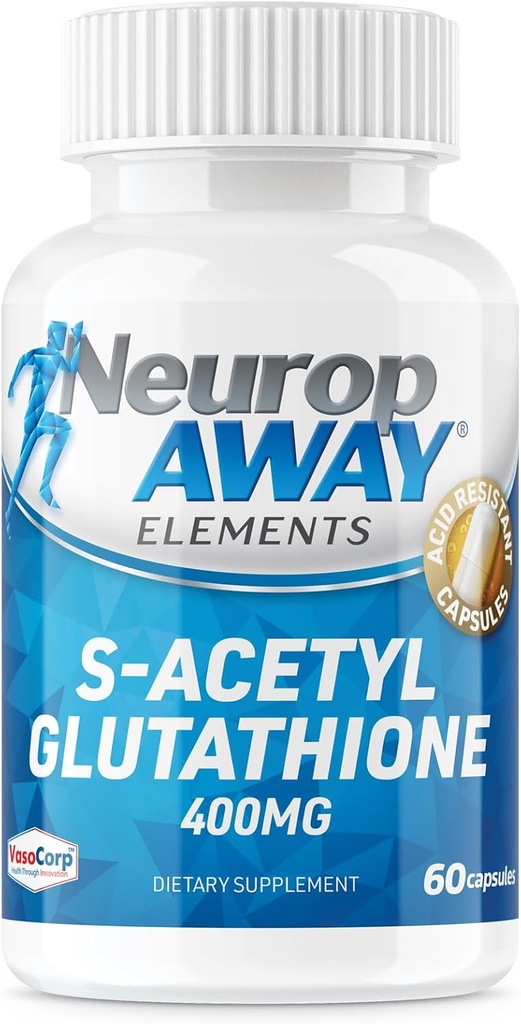 NeuropAWAY Elements S-Acetyl-Glutathione 400mg Acid Resistant Capsules 60ct (60 400mg Capsules Per Bottle) 3rd Party Tested Made in a cGMP Facility