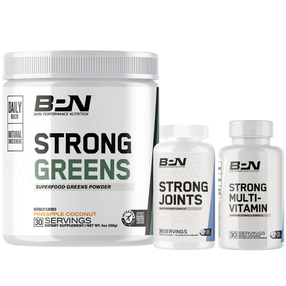 BARE PERFORMANCE NUTRITION BPN Strong Greens Superfood Powder, sterke gewrichten en sterke multi-Vitamine bundel