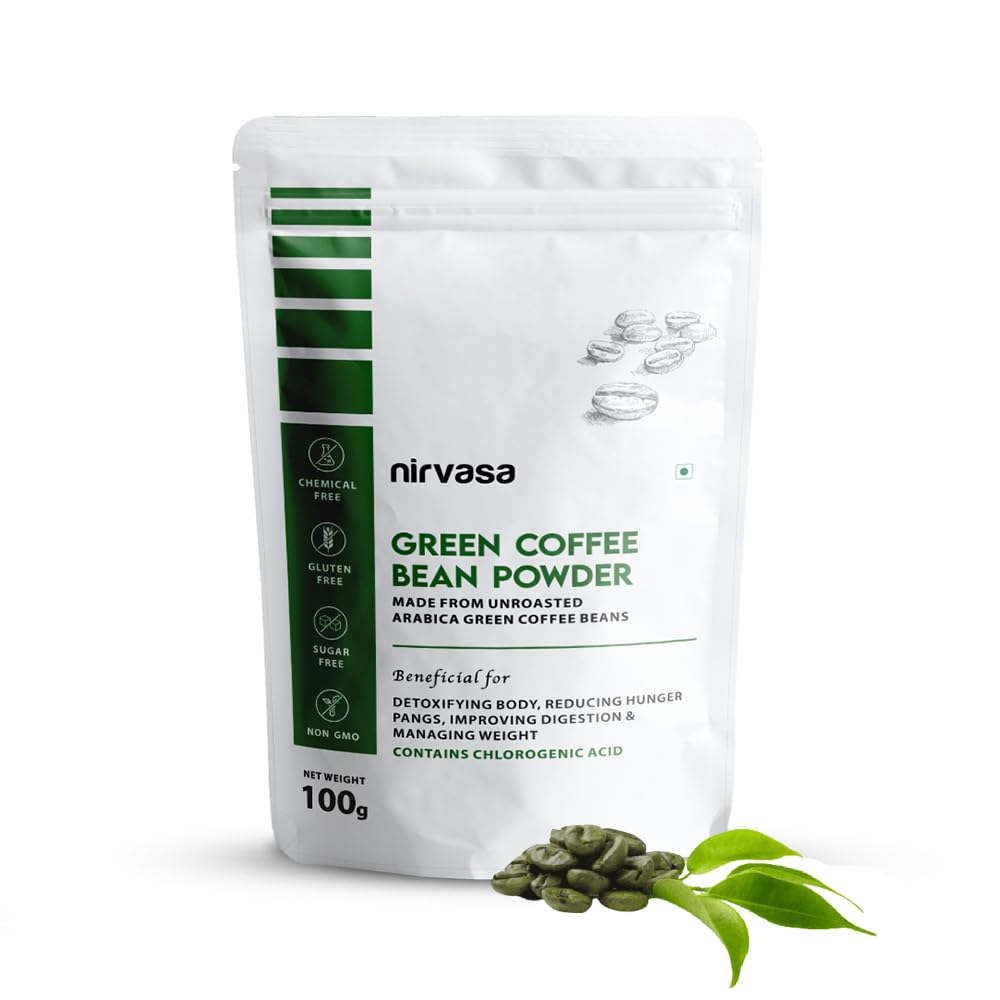 Nirvasa Green Coffee Bean Powder for Weight Management | Enriched with Chlorogenic Acid | Enhance Metabolism, Energy & Fitness | Unroasted Arabica Extract Powder, 100g (Pack of 1)