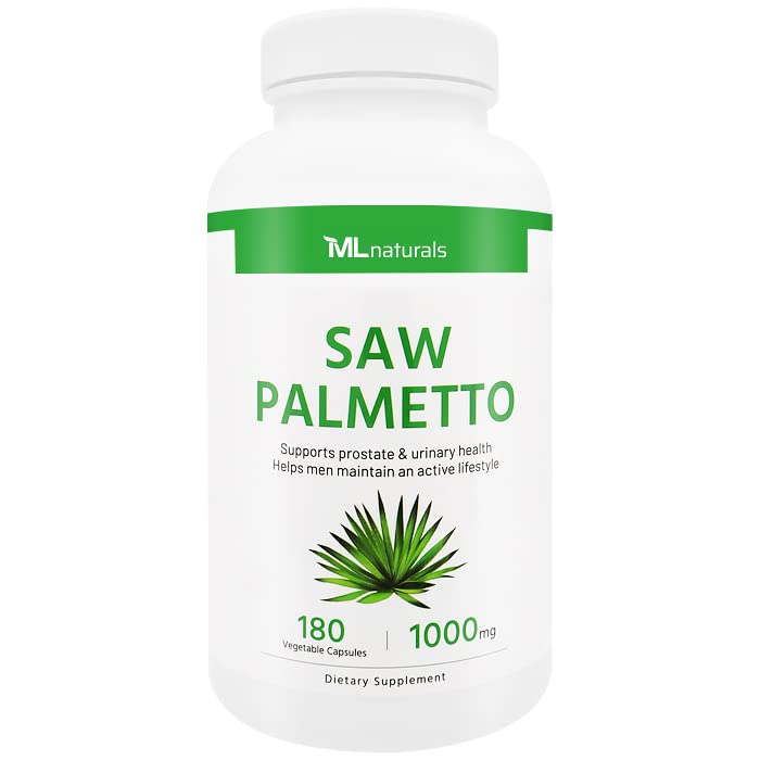 ML Naturals Saw Palmetto 1000 mg 180 plantaardige capsules. Premium kwaliteit 4:1 Extract. Prostaat, urinaire gezondheid, haargroei, en helpen voorkomen van haarverlies, NSF-gecertificeerd en cGMP-compliant