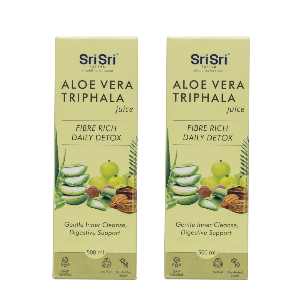 Sri Sri Tattva Aloe Vera Triphala Juice - 1 Litre | Digestion, Immunity, Liver & Skin Wellness Support | With Aloe Vera, Amla, Haritaki & Vibhitaki; No Added Sugar | (500 ml x Pack of 2)