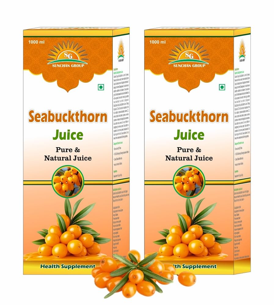 Sea Buckthorn Juice 2000 ML | Himalayan Berry Natural Herbal Fruit Pulp Juice | Omega 3 6 7 9 Rich Beverage with Antioxidants Vitamins C & E (Pack of 2, 1000 ML Each)