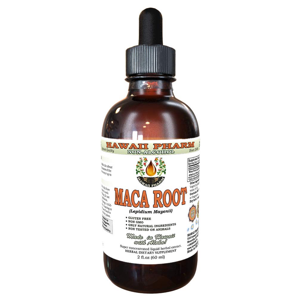 Hawaii Pharm Maca Root Alcohol-Free Liquid Extract, Biologische Maca (Lepidium Meyenii) Hele gedroogde plant Glycerite Natural Herbal Supplement, USA 2oz