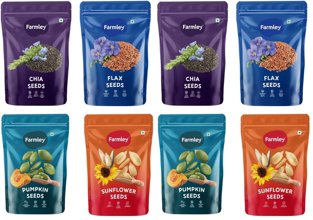 Farmley Edible Seeds Combo 800 g | Chia Seed + Sunflower Seed + Pumpkin Seed I Superfood Mix for Healthy Eating | Rich in Protein & Fiber (200g, each) (Pack of 8)