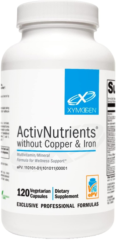 XYMOGEN ActivNutrients Without Copper & Iron - Multimineral Multivitamine for Men + Women with Folate, B12, Zink and Vitamin C, Beta Caroteen, Selenium Supplement - Daily Multivitamine (120 Capsules)
